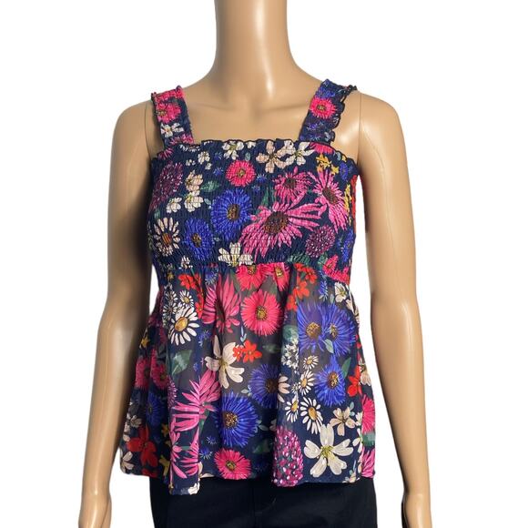 AQUA Floral Smocked Top Size XS - Picture 4 of 6